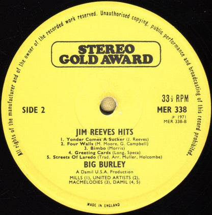 Big Burley - I Can't Forget Those Jim Reeves Hits (LP) 43447 Vinyl LP JUKEBOXSINGLES.NL   