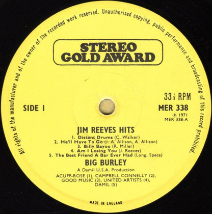 Big Burley - I Can't Forget Those Jim Reeves Hits (LP) 43447 Vinyl LP JUKEBOXSINGLES.NL   