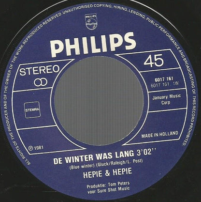 Hepie & Hepie - De Winter Was Lang Vinyl Singles Vinyl Zeer Goed / Hoesje Goed "VINYLSINGLES.NL"