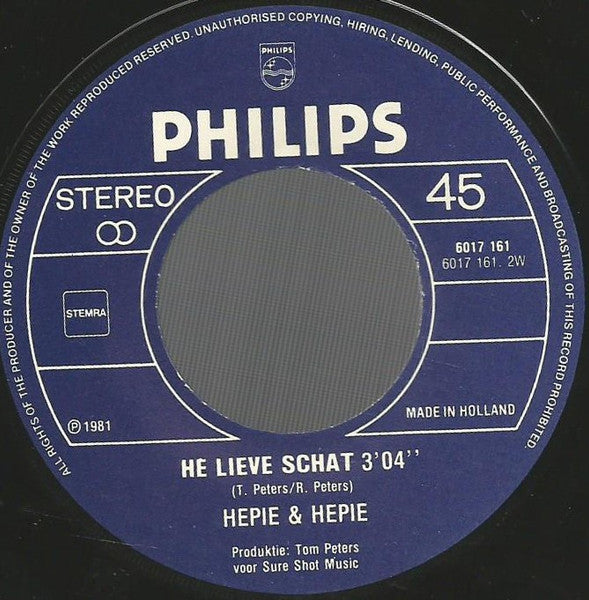 Hepie & Hepie - De Winter Was Lang Vinyl Singles Vinyl Zeer Goed / Hoesje Goed "VINYLSINGLES.NL"