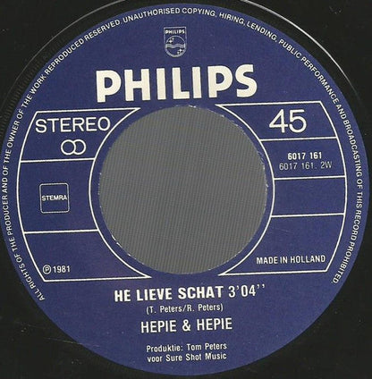 Hepie & Hepie - De Winter Was Lang Vinyl Singles Vinyl Zeer Goed / Hoesje Goed "VINYLSINGLES.NL"