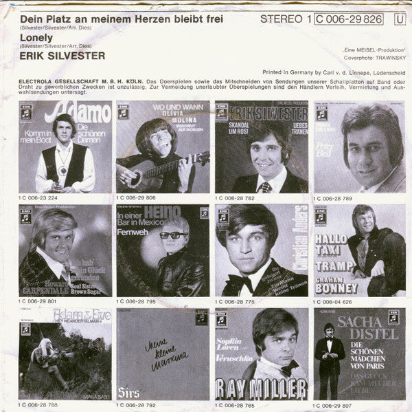 Erik Silvester - Dein Platz In Meinem Herzen Bleibt Frei 30668 Vinyl Singles Vinyl Zeer Goed / Hoesje Goed "VINYLSINGLES.NL"