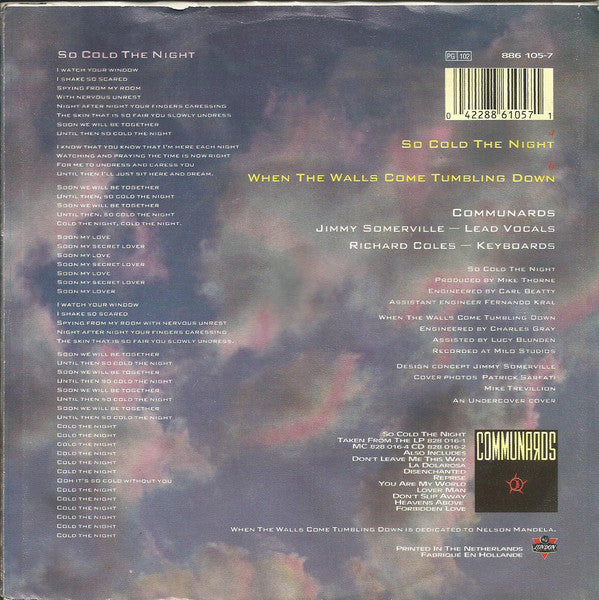 Communards - So Cold The Night 41127 Vinyl Singles Vinyl Zeer Goed / Hoesje Goed "VINYLSINGLES.NL"