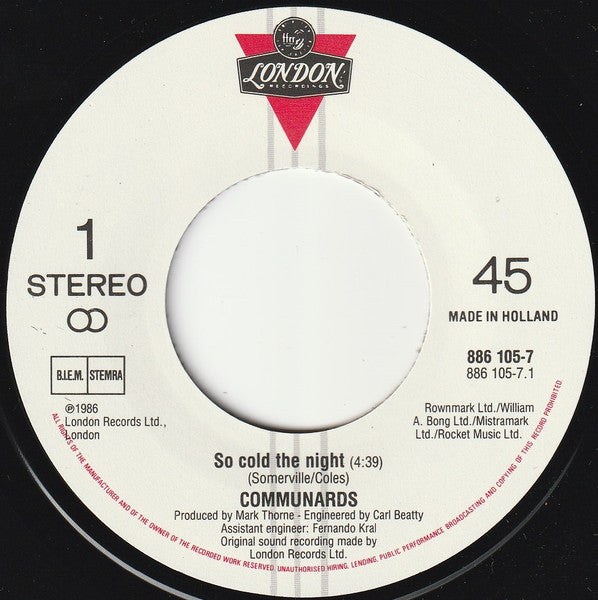 Communards - So Cold The Night 41127 Vinyl Singles Vinyl Zeer Goed / Hoesje Goed "VINYLSINGLES.NL"