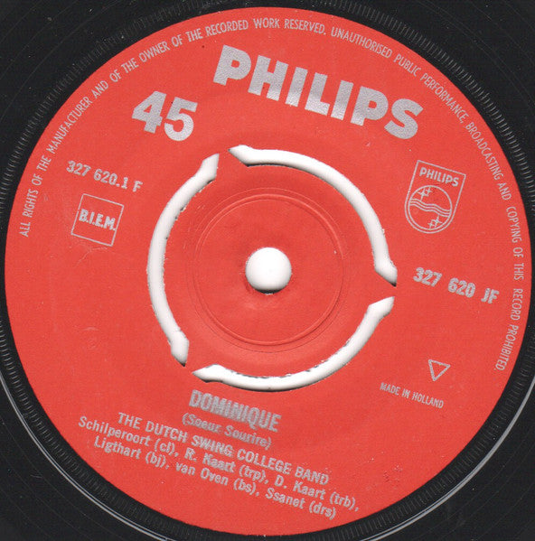 Dutch Swing College Band - Dominique Vinyl Singles Vinyl Zeer Goed / Hoesje Generic "VINYLSINGLES.NL"