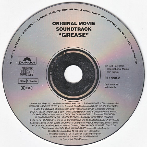 Various - Grease (The Original Soundtrack From The Motion Picture) (CD) 70917 Compact Disc Goede Staat