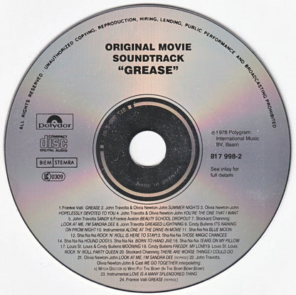 Various - Grease (The Original Soundtrack From The Motion Picture) (CD) 70917 Compact Disc Goede Staat