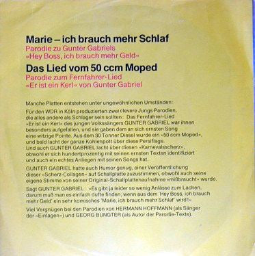 Hermann Hoffmann - Marie - Ich Brauch Mehr Schlaf Vinyl Singles Vinyl Zeer Goed / Hoesje Goed "VINYLSINGLES.NL"
