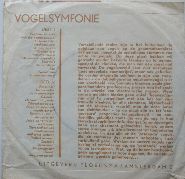 H. van de Werken - Vogel-Symfonie Vinyl Singles Vinyl Zeer Goed / Hoesje Goed "VINYLSINGLES.NL"