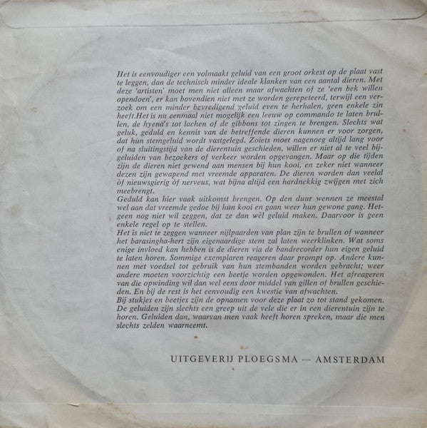 H. van de Werken - Dieren Symfonie 24584 Vinyl Singles Vinyl Zeer Goed / Hoesje Goed "VINYLSINGLES.NL"