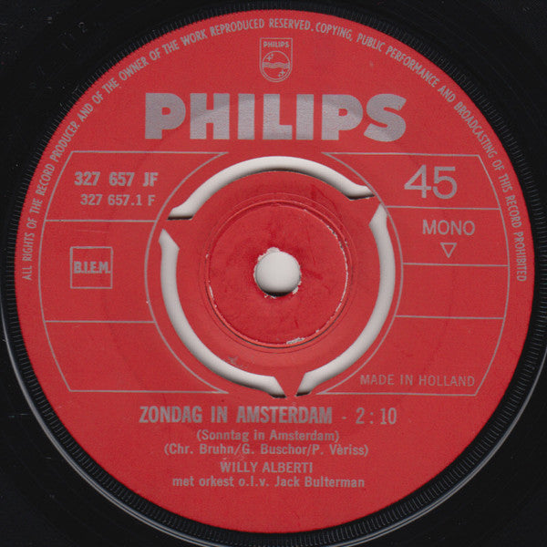 Willy Alberti - Zondag In Amsterdam = Sonntag In Amsterdam 42588 vinylsingle Vinyl Goed / Hoes Generic