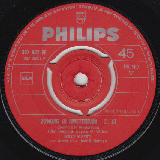 Willy Alberti - Zondag In Amsterdam = Sonntag In Amsterdam 42588 vinylsingle Vinyl Goed / Hoes Generic