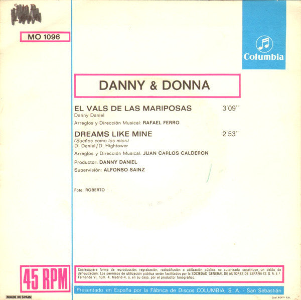 Danny Daniel & Donna Hightower - El Vals De Las Mariposas 41811 Vinyl Singles Vinyl Goed / Hoes Goed