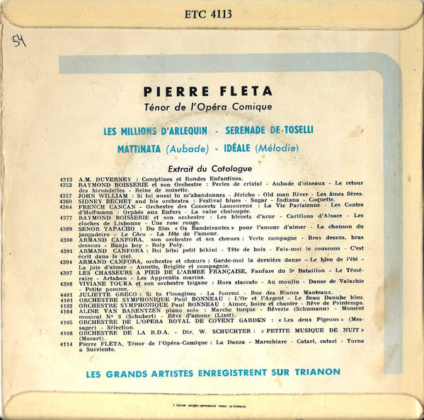Pierre Fleta - Les Plus Belles Mélodies Italiennes 42206 Vinyl Singles EP Vinyl Goed / Hoes Goed