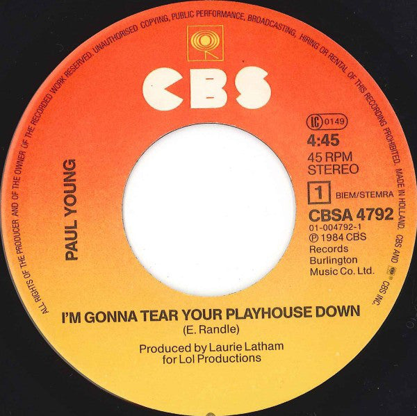 Paul Young - I'm Gonna Tear Your Playhouse Down 13267 Vinyl Singles Vinyl Goed / Hoes Generic