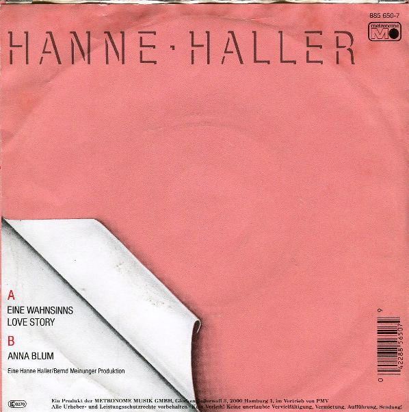 Hanne Haller - Eine Wahnsinns Love Story Vinyl Singles Vinyl Zeer Goed / Hoesje Goed "VINYLSINGLES.NL"