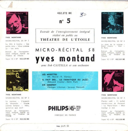 Yves Montand Avec Bob Castella Et Son Orchestre - Micro - Récital 58 (N°5) 41439 Vinyl Singles EP Vinyl Goed / Hoes Goed