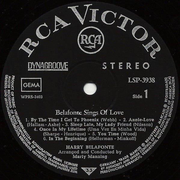 Harry Belafonte - Belafonte Sings Of Love (LP) Vinyl LP Vinyl Zeer Goed / Hoesje Goed "VINYLSINGLES.NL"