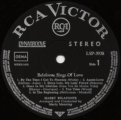 Harry Belafonte - Belafonte Sings Of Love (LP) Vinyl LP Vinyl Zeer Goed / Hoesje Goed "VINYLSINGLES.NL"