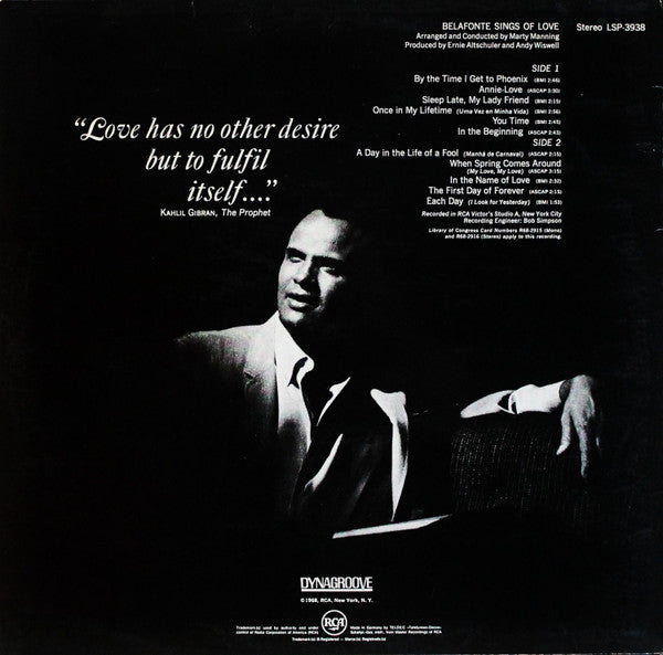 Harry Belafonte - Belafonte Sings Of Love (LP) Vinyl LP Vinyl Zeer Goed / Hoesje Goed "VINYLSINGLES.NL"