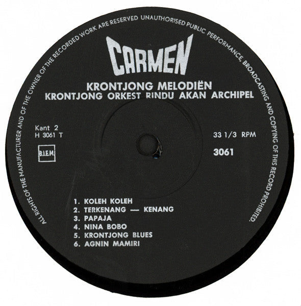 Krontjong Orkest Rindu Akan Archipel - Krontjong Melodieën (LP) (B)