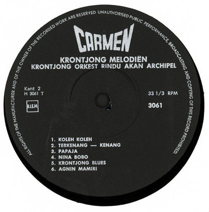 Krontjong Orkest Rindu Akan Archipel - Krontjong Melodieën (LP) (B)