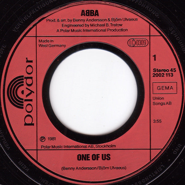 ABBA - One Of Us 42785 Vinyl Singles Vinyl Zeer Goed / Hoesje Goed "VINYLSINGLES.NL"