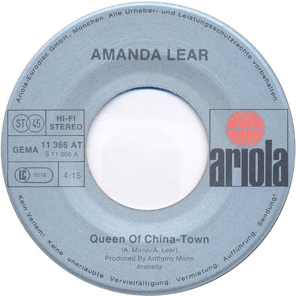 Amanda Lear - Queen Of China-Town 39496 Vinyl Singles Vinyl Zeer Goed / Hoesje Goed "VINYLSINGLES.NL"