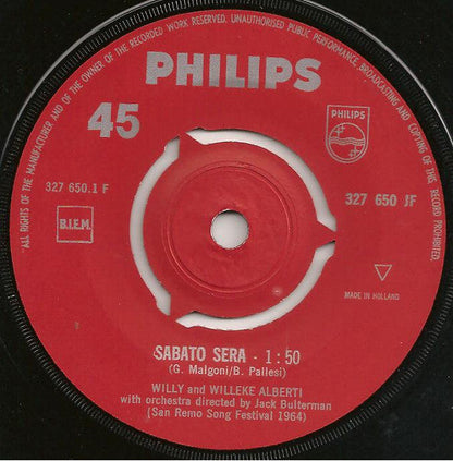 Willy En Willeke Alberti - Sabato Sera 30176 Vinyl Singles Vinyl Goed / Hoes Goed