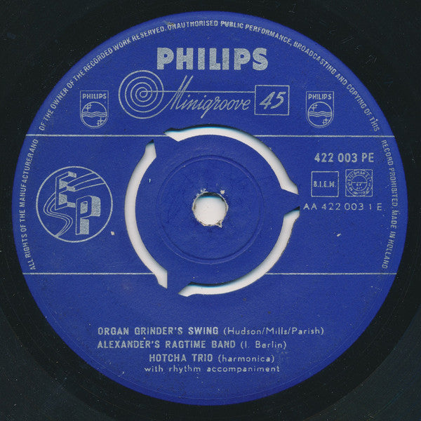 Hotcha Trio - Organ Grinder's Swing Vinyl Singles EP Vinyl Zeer Goed / Hoesje Goed "VINYLSINGLES.NL"
