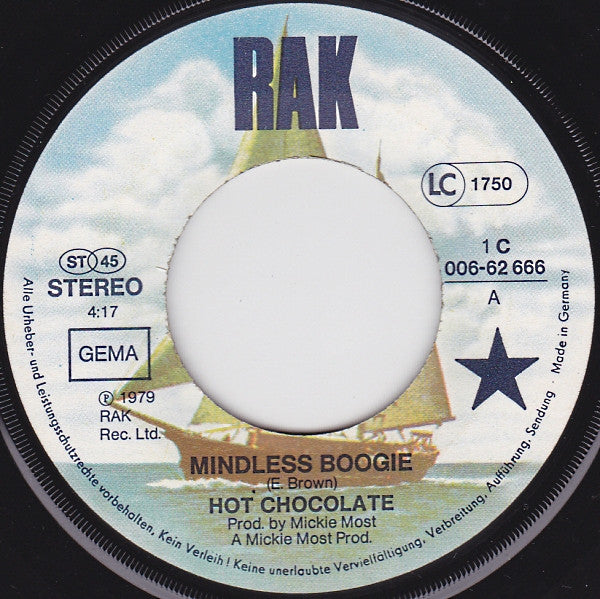 Hot Chocolate - Mindless Boogie Vinyl Singles Vinyl Zeer Goed / Hoesje Goed "VINYLSINGLES.NL"