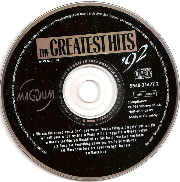 Various - The Greatest Hits '92 - Vol. 3 (CD) 70812 Compact Disc Goede Staat