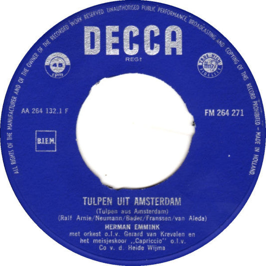 Herman Emmink - Tulpen Uit Amsterdam Vinyl Singles Vinyl Zeer Goed / Hoesje Goed "VINYLSINGLES.NL"