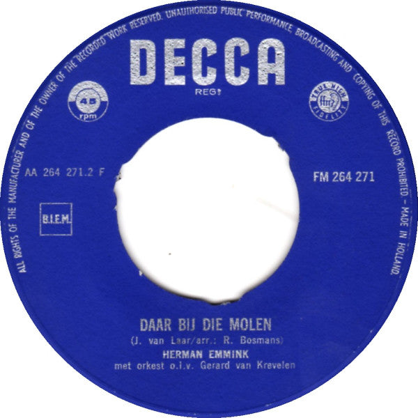 Herman Emmink - Tulpen Uit Amsterdam Vinyl Singles Vinyl Zeer Goed / Hoesje Goed "VINYLSINGLES.NL"