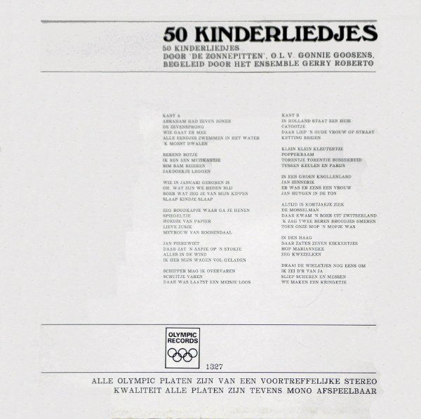 Zonnepitten - 50 Kinderliedjes (LP) 40689 Vinyl LP JUKEBOXSINGLES.NL   