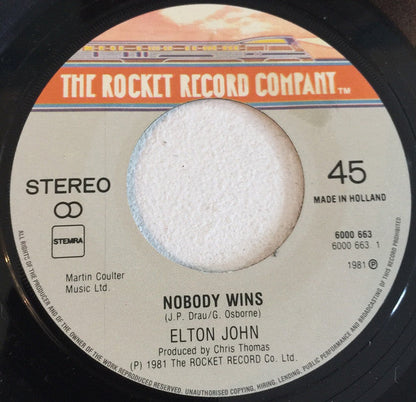 Elton John - Nobody Wins Vinyl Singles Vinyl Zeer Goed / Hoesje Goed "VINYLSINGLES.NL"