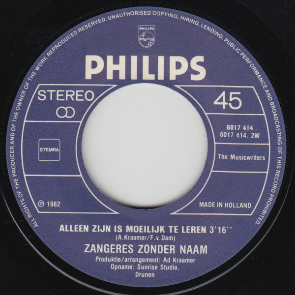 Zangeres Zonder Naam - Vragende Kinderogen 05809 Vinyl Singles Vinyl Goed / Hoes Goed