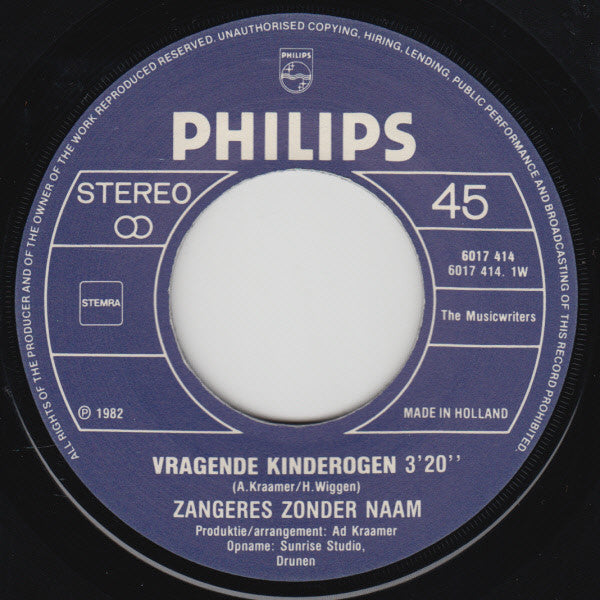 Zangeres Zonder Naam - Vragende Kinderogen 05809 Vinyl Singles Vinyl Goed / Hoes Goed