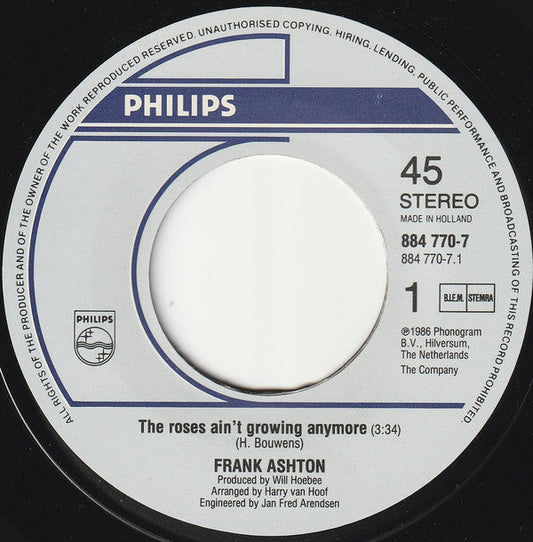 Frank Ashton - Roses Ain't Growing Anymore Vinyl Singles Vinyl Zeer Goed / Hoesje Generic "VINYLSINGLES.NL"