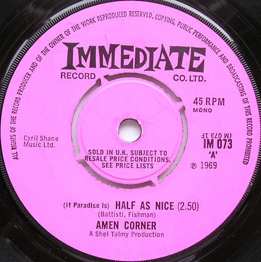 Amen Corner - (If Paradise Is) Half As Nice Vinyl Singles Vinyl Zeer Goed / Hoesje Generic "VINYLSINGLES.NL"