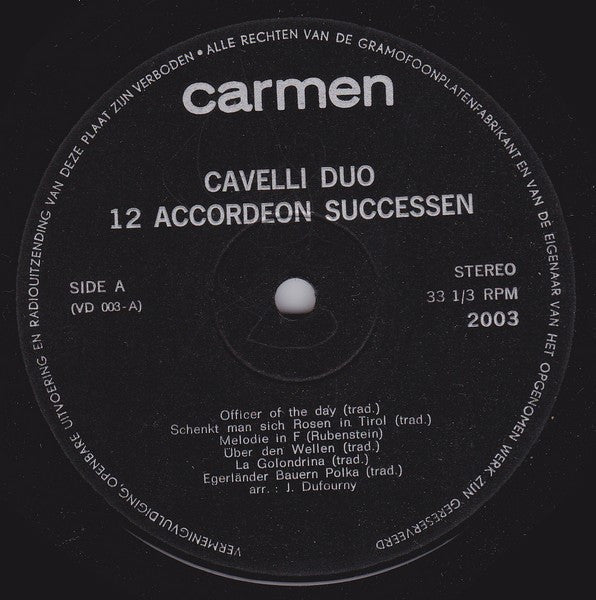 Cavelli Duo - 12 Accordeon Successen (LP) 48776 Vinyl LP JUKEBOXSINGLES.NL   