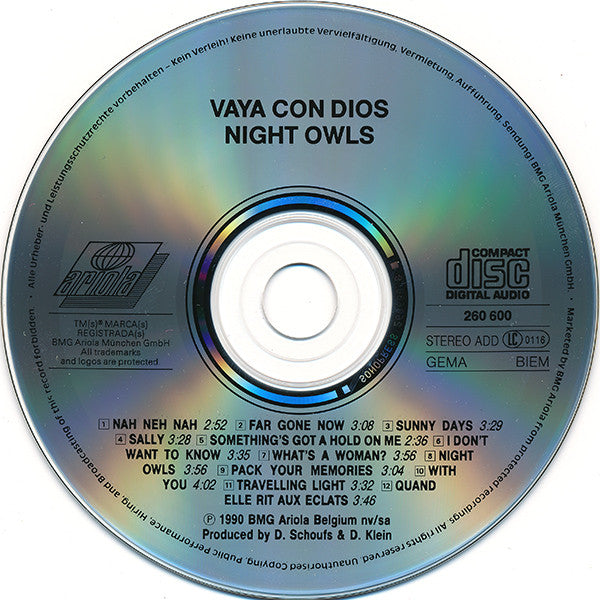 Vaya Con Dios - Night Owls (CD) 71067 Compact Disc Goede Staat