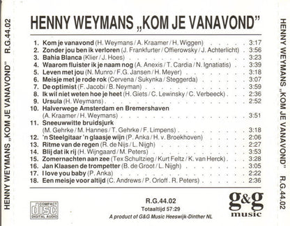 Henny Weijmans - Kom Je Vanavond (CD) 70613 Compact Disc Goede Staat