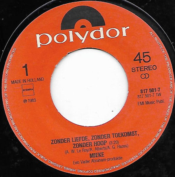 Mieke - Zonder Liefde Zonder Toekomst Zonder Hoop 17155