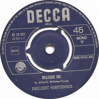 Engelbert Humperdinck - Release Me 39913 Vinyl Singles Vinyl Zeer Goed / Hoesje Goed "VINYLSINGLES.NL"
