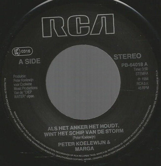 Peter Koelewijn & Marga Bult - Als Het Anker Het Houdt Wint Het Schip Van De Storm 42125 Vinyl Singles Vinyl Goed / Hoes Generic