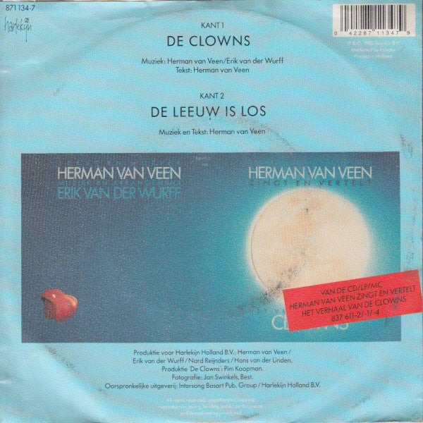 Herman van Veen - De Clowns Vinyl Singles Vinyl Zeer Goed / Hoesje Goed "VINYLSINGLES.NL"