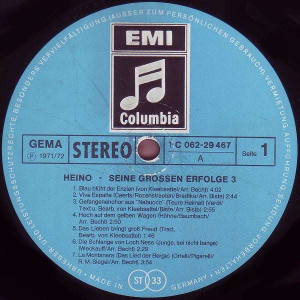 Heino - Seine Grossen Erfolge 3 (LP) Vinyl LP Vinyl Zeer Goed / Hoesje Goed "VINYLSINGLES.NL"
