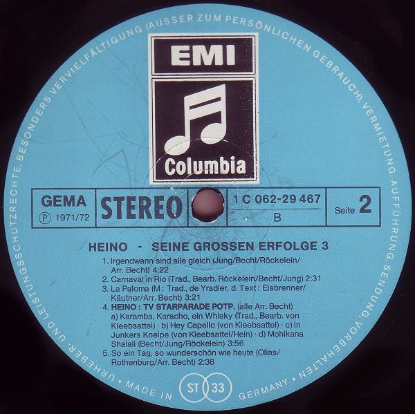 Heino - Seine Grossen Erfolge 3 (LP) 40825 Vinyl LP JUKEBOXSINGLES.NL   