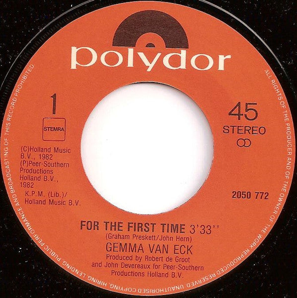 Gemma Van Eck - For The First Time Vinyl Singles Vinyl Zeer Goed / Hoesje Goed "VINYLSINGLES.NL"
